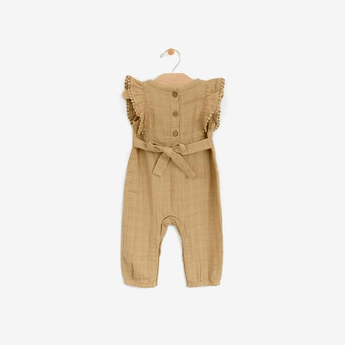 Muslin Butterly sleeve Frill Romper Gold